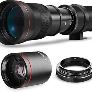 High-Power 420-1600mm f/8.3 HD Manual Telephoto Lens for Nikon D500, D600, D610, D700, D750, D800, D800e, D810, D810a, D850, D3400, D5000, D5100, D5200, D5300, D5500, D5600, D7100, D7200, D7500 DSLR